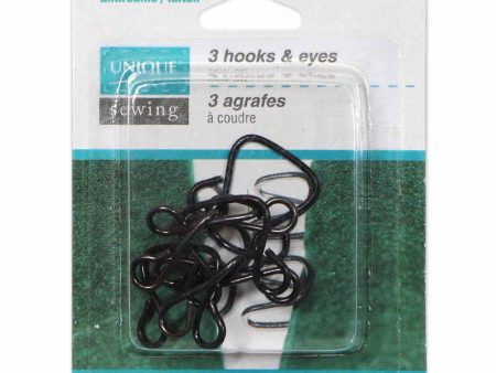 UNIQUE SEWING Hooks & Eyes Black - 22 x 19mm (⅞  x ¾ ) - 3 sets Online now