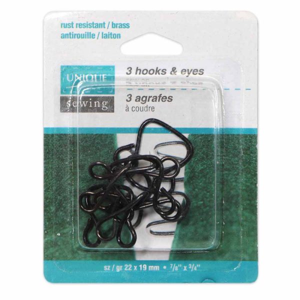 UNIQUE SEWING Hooks & Eyes Black - 22 x 19mm (⅞  x ¾ ) - 3 sets Online now