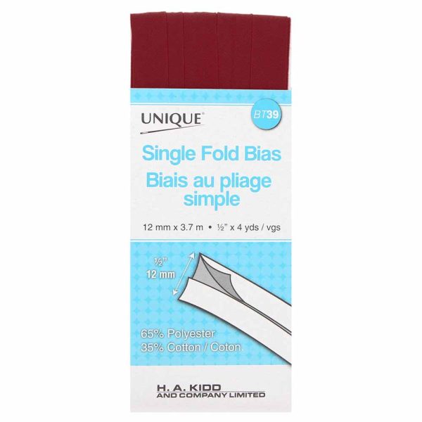 UNIQUE - Single Fold Bias Tape - 13mm x 3.7m - Brick 710 Discount