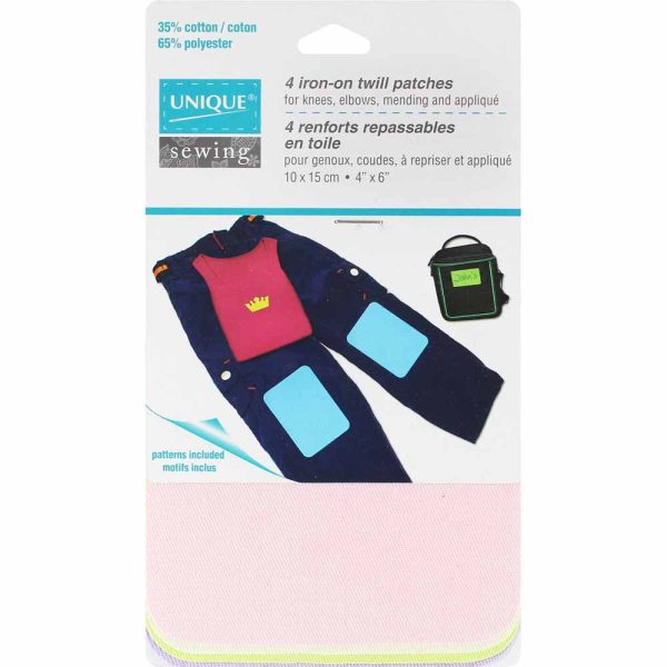 UNIQUE SEWING Iron-On Twill Patches - Pastel Colours - 4 pcs. Cheap