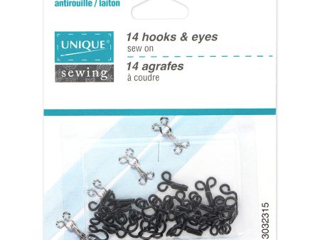 UNIQUE SEWING Hooks & Eyes Black - size 1 - 14 sets on Sale