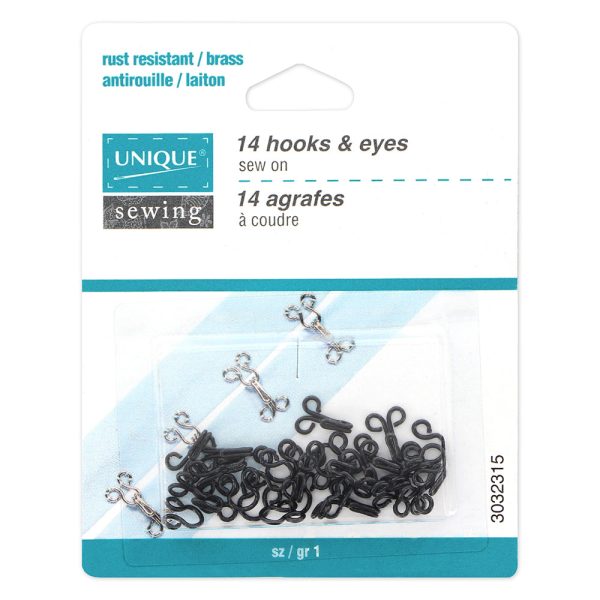 UNIQUE SEWING Hooks & Eyes Black - size 1 - 14 sets on Sale