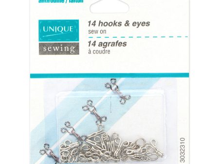 UNIQUE SEWING Hooks & Eyes Silver - size 1 - 14 sets For Cheap