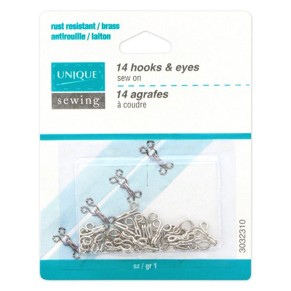 UNIQUE SEWING Hooks & Eyes Silver - size 1 - 14 sets For Cheap