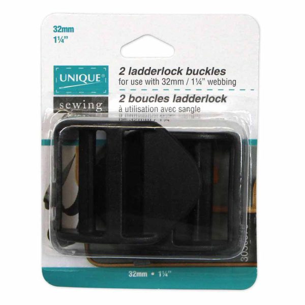 UNIQUE SEWING Ladderlock Buckle - Plastic - 32mm (1¼ ) - Black - 2 pcs Supply