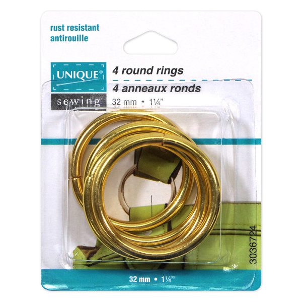 UNIQUE SEWING Round Rings - 32mm (1¼ ) - Gold - 4 pcs. Online Sale