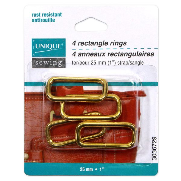 UNIQUE SEWING Rectangle Rings - 25mm (1 ) - Gold - 4 pcs. Fashion