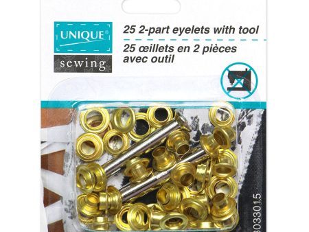 UNIQUE SEWING 2-Part Eyelets with Tool Gold  4mm (⅛ ) - 25 pcs For Cheap