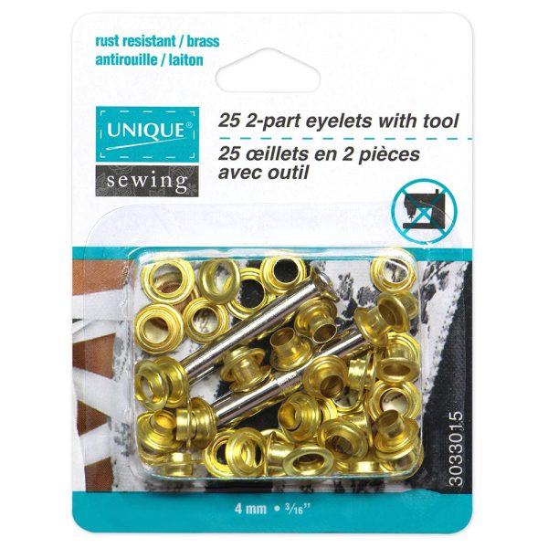 UNIQUE SEWING 2-Part Eyelets with Tool Gold  4mm (⅛ ) - 25 pcs For Cheap