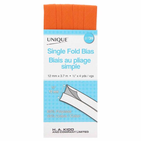 UNIQUE - Single Fold Bias Tape - 13mm x 3.7m - Orange 700 Online