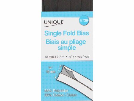 UNIQUE - Single Fold Bias Tape - 13mm x 3.7m - Dark Grey 003 Online Hot Sale