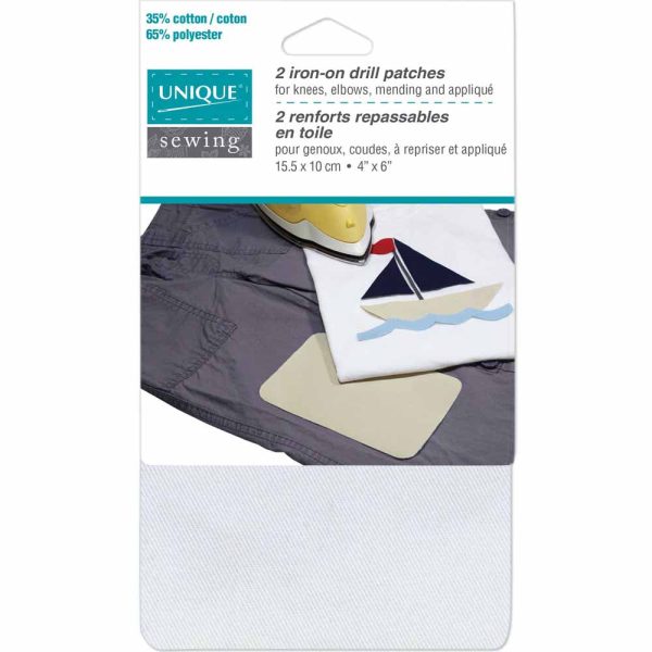 UNIQUE SEWING Drill Patch White - 10 x 15cm (4  x 6 ) - 2pcs Discount