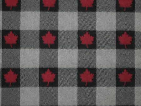 Canadiana Fleece Prints - Buffalo Plaid - Black on Grey with Red Maple Leaf Online now