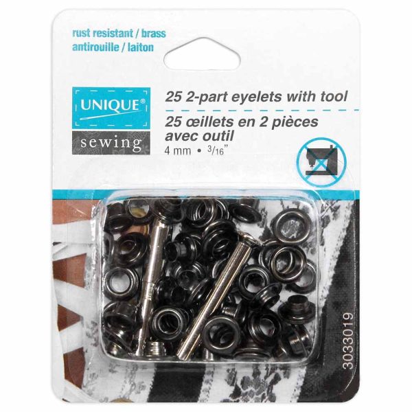 UNIQUE SEWING 2-Part Eyelets with Tool - 4mm (3 16 ) - Gunmetal - 25pcs For Discount