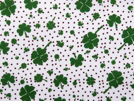 SAINT PATRICK Cotton print - Clover   Dots - White on Sale