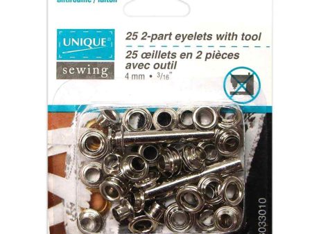 UNIQUE SEWING 2-Part Eyelets with Tool Silver - 4mm (⅛ ) - 25 pcs Hot on Sale