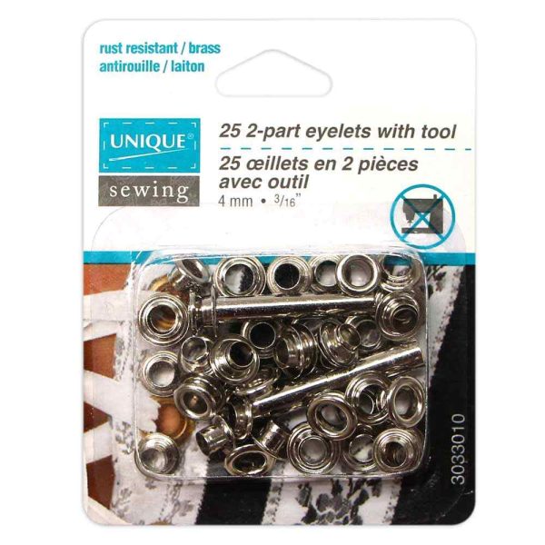 UNIQUE SEWING 2-Part Eyelets with Tool Silver - 4mm (⅛ ) - 25 pcs Hot on Sale