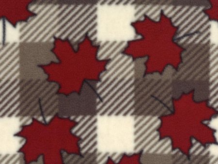 Canadiana Fleece Prints - Buffalo Plaid Maple Leaf - Taupe   Dark Red Discount