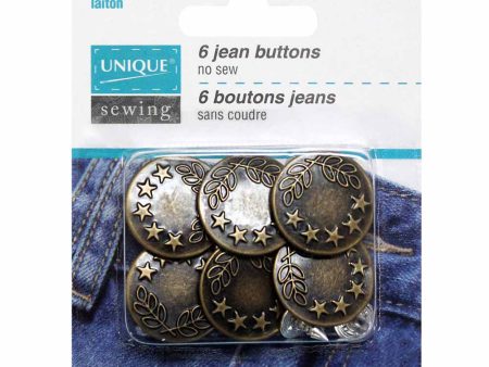 UNIQUE SEWING Jean Buttons No Sewing - Antique Brass 5 Stars - 6pcs. - 20mm (¾ ) Supply