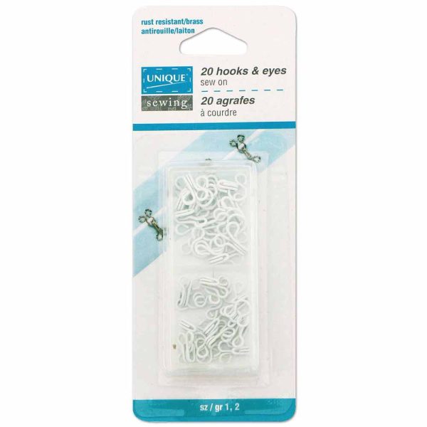 UNIQUE SEWING Hooks & Eyes Assortment - White - 20 sets Supply