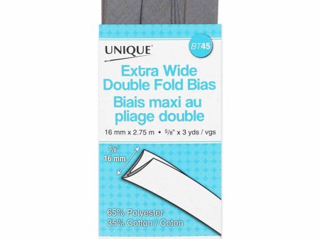 UNIQUE - Extra Wide Double Fold Bias Tape - 15mm x 2.75m - Silver 125 Sale