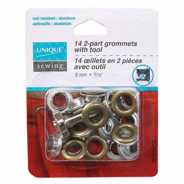 UNIQUE SEWING 2-Part Grommets with Tool - 8mm (5 16 ) - Antique Gold - 14pcs Online Hot Sale