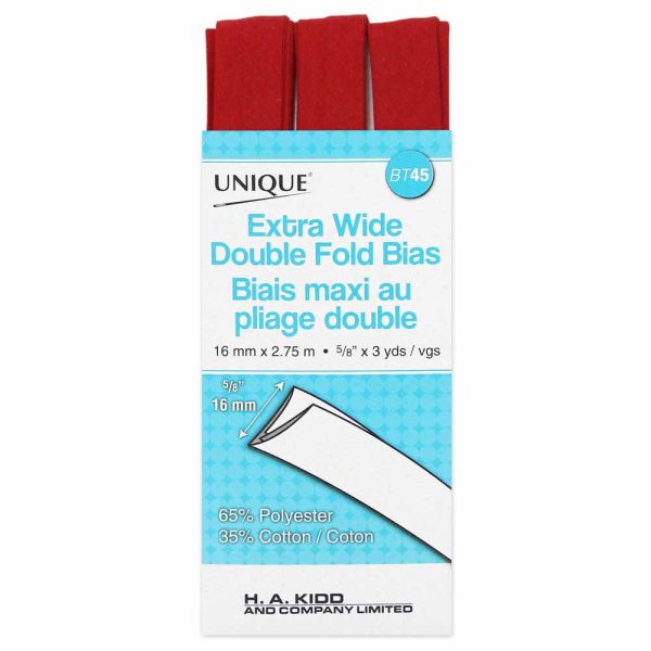 UNIQUE - Extra Wide Double Fold Bias Tape - 15mm x 2.75m - Scarlet For Sale