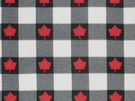 Canadiana Fleece Prints - Buffalo Plaid - Black on Cream with Red Maple Leaf Online