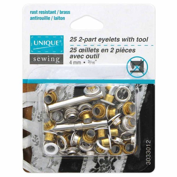 UNIQUE SEWING 2-Part Eyelets with Tool White 4mm (⅛ ) - 25 pcs Online