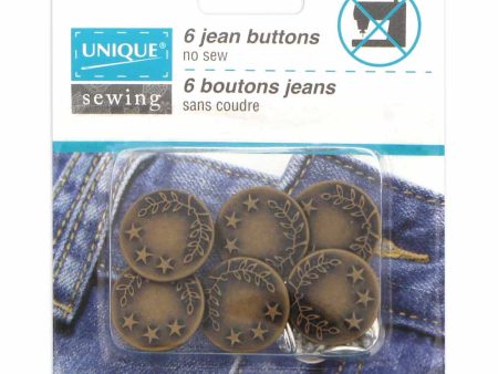 UNIQUE SEWING Jean Buttons No Sewing - Antique Brass - 6pcs. - 17mm (⅝ ) Online Hot Sale