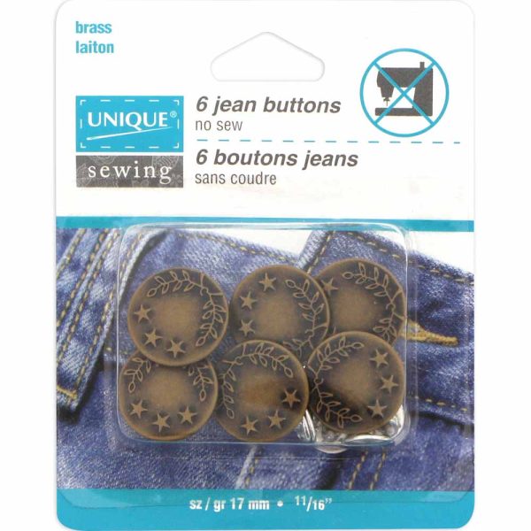 UNIQUE SEWING Jean Buttons No Sewing - Antique Brass - 6pcs. - 17mm (⅝ ) Online Hot Sale