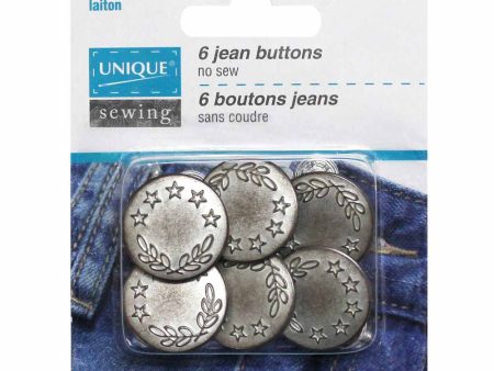 UNIQUE SEWING Jean Buttons No Sewing - Antique Silver 5 Stars - 6pcs. - 20mm (¾ ) For Cheap