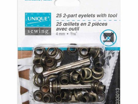 UNIQUE SEWING 2-Part Eyelets with Tool - 4mm (3 16 ) - Antique Gold - 25pcs Cheap