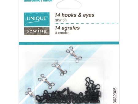 UNIQUE SEWING Hooks & Eyes Black Size 0 - 14 sets For Discount