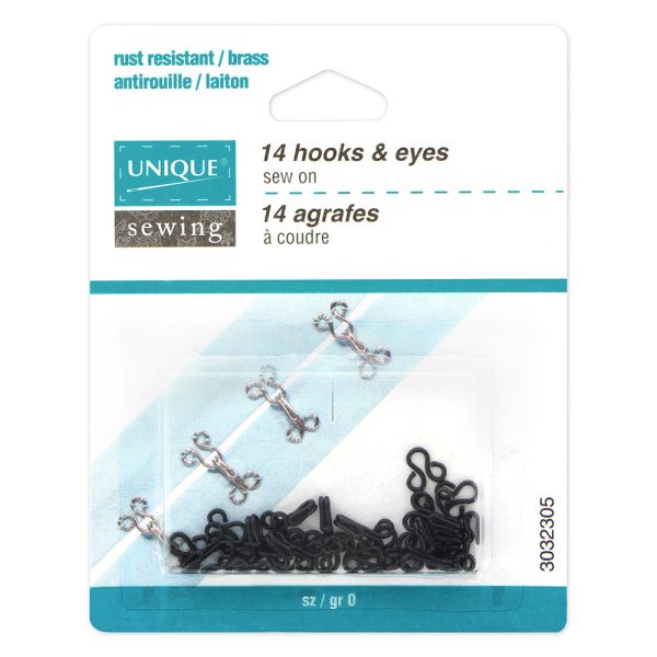 UNIQUE SEWING Hooks & Eyes Black Size 0 - 14 sets For Discount