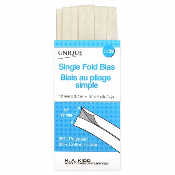 UNIQUE - Single Fold Bias Tape - 13mm x 3.7m - Ivory For Cheap