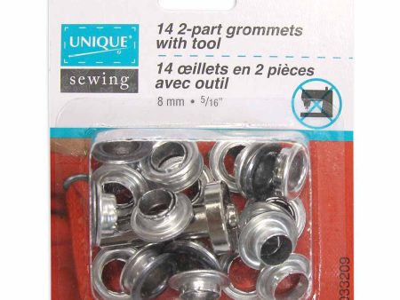 UNIQUE SEWING 2-Part Grommets with Tool - 8mm (5 16 ) - Gunmetal - 14pcs Online now